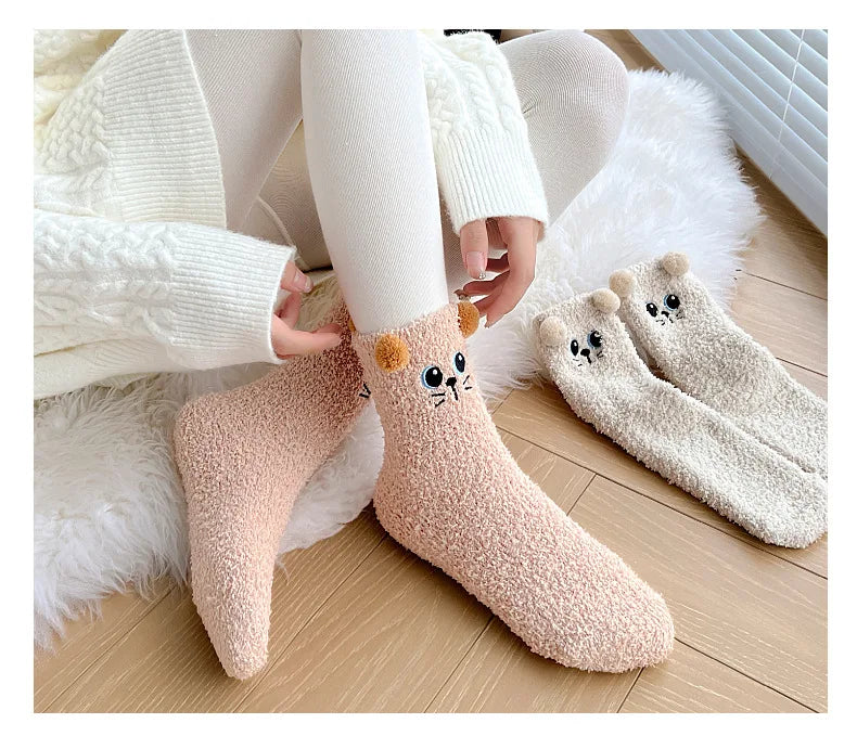 Cute Women's Winter Fluffy Socks | Cozy Fuzzy Animal Crew Socks