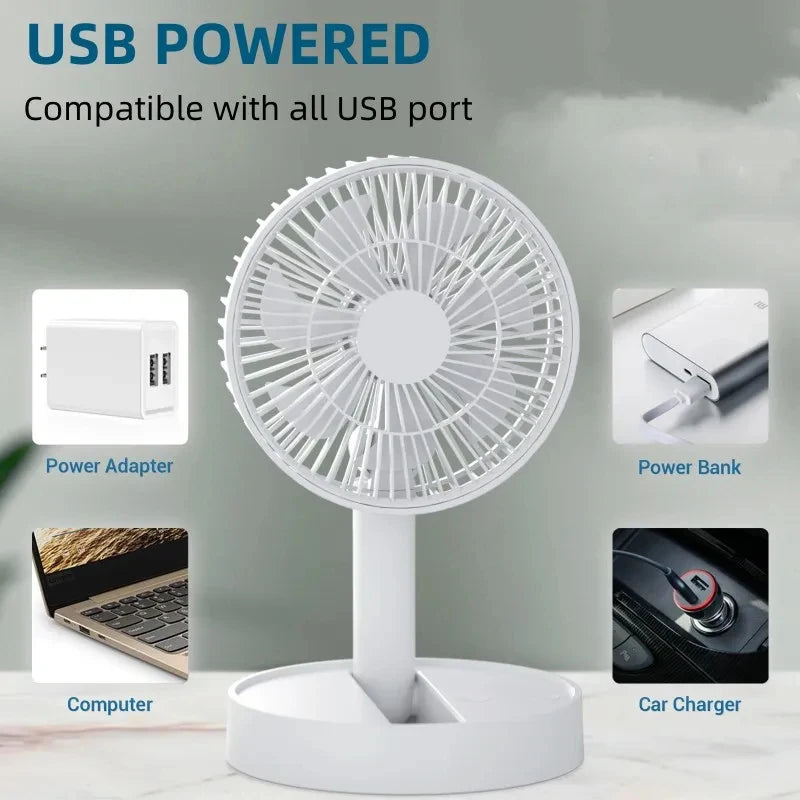 Portable Mini Desk Fan with Built-In Phone Stand | USB Rechargeable