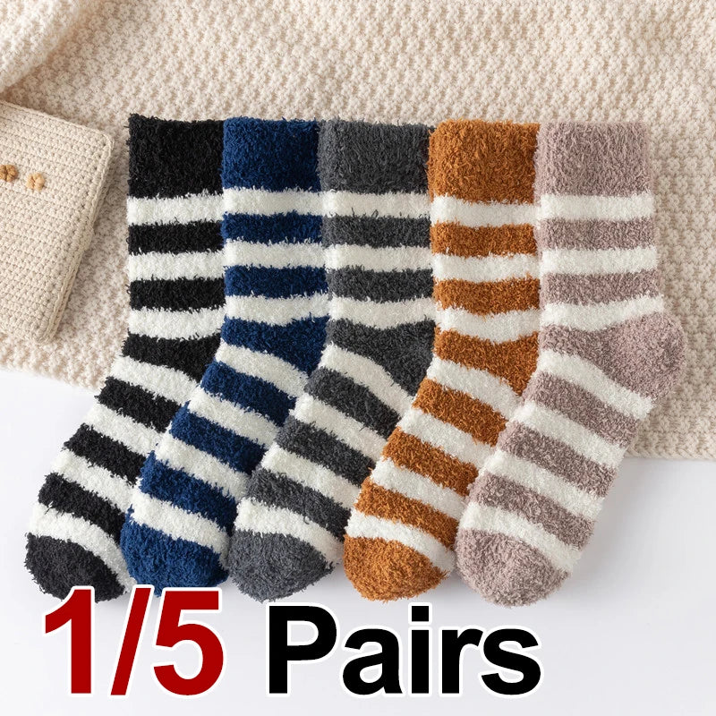 Cozy Striped Winter Plush Socks for Men & Women | Warm Comfort