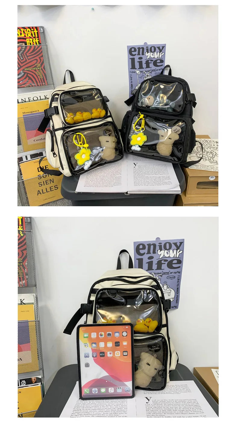 2pcs Transparent Backpack Set | Stylish Clear Casual Rucksack