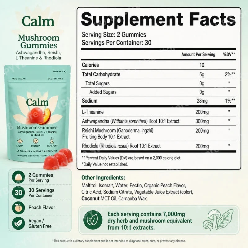 Peach Flavor Mushroom Gummies | Stress Relief & Relaxation