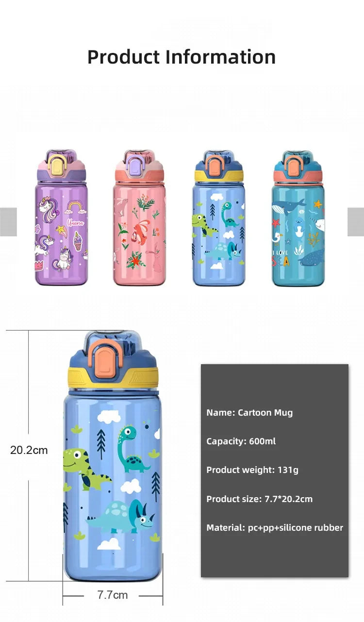 Kids Dinosaur Water Bottle | Leakproof Sippy Cups with Straw