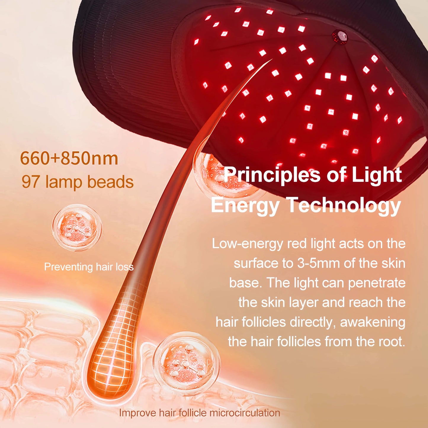 Wireless Adjustable Brightness Red Light Therapy Helmet Cap