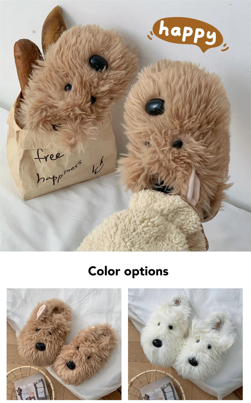 Cute Dog Plush Slippers | Warm Corduroy Indoor Shoes for Couples