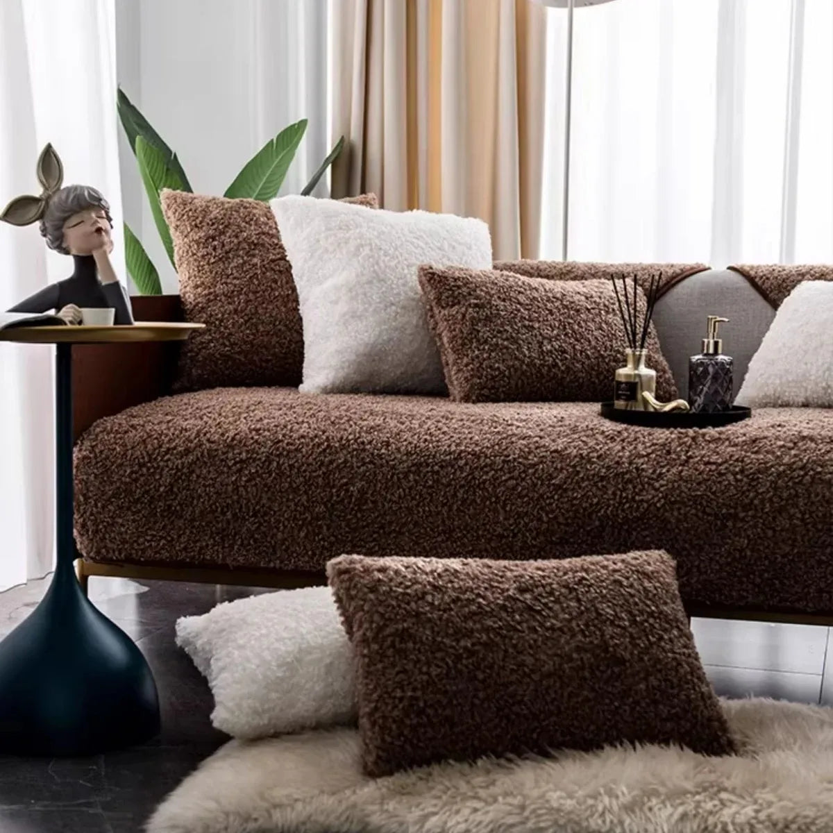 Thick Soft Fluffy Curling Sofa Cover | Anti-Slip Slipcover