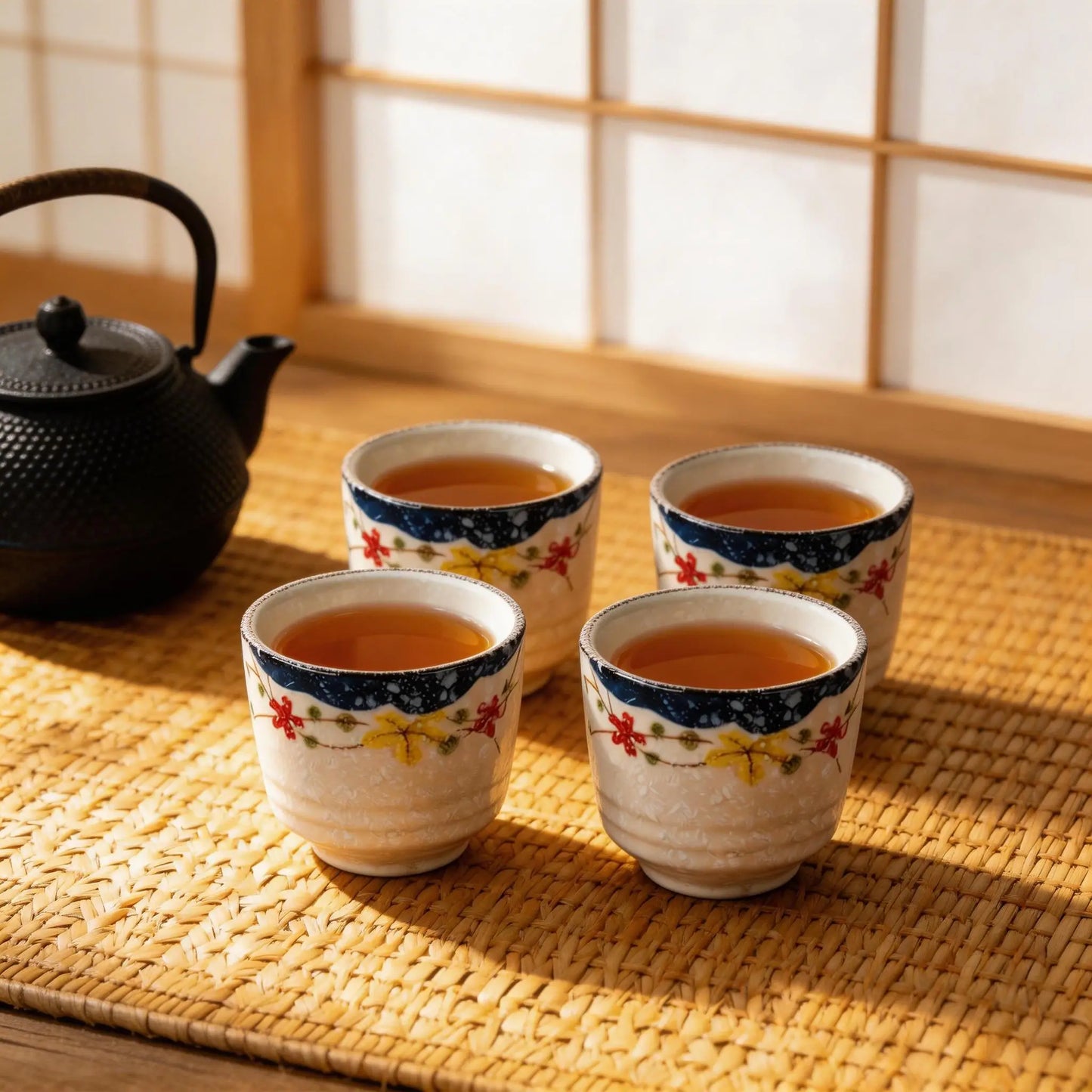 Vintage Japanese-style Ceramic Tea Cups | Stylish 4pc Set