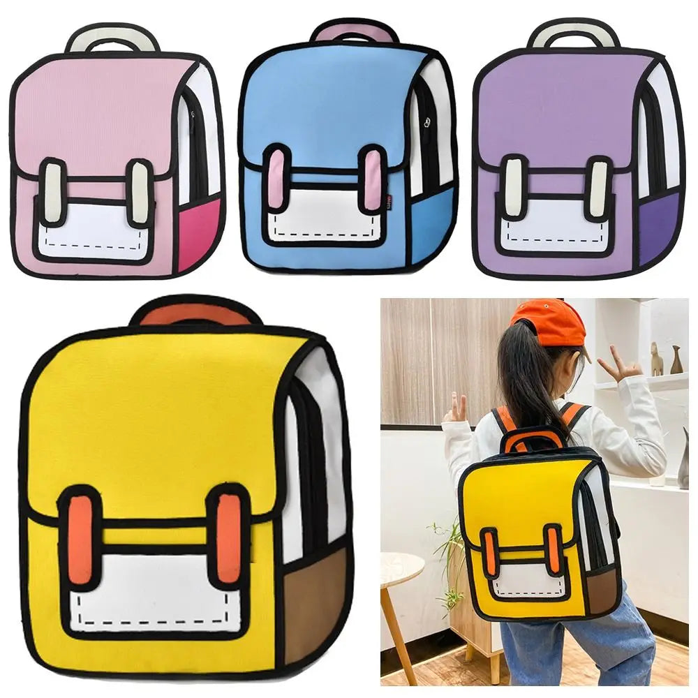 Trendy 2D Comic Print Student Schoolbag | Adjustable Large Capacity Backpack