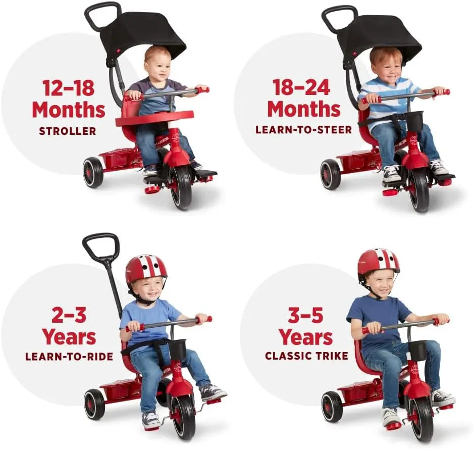 4-in-1 Toddler Tricycle with Canopy and Adjustable Features