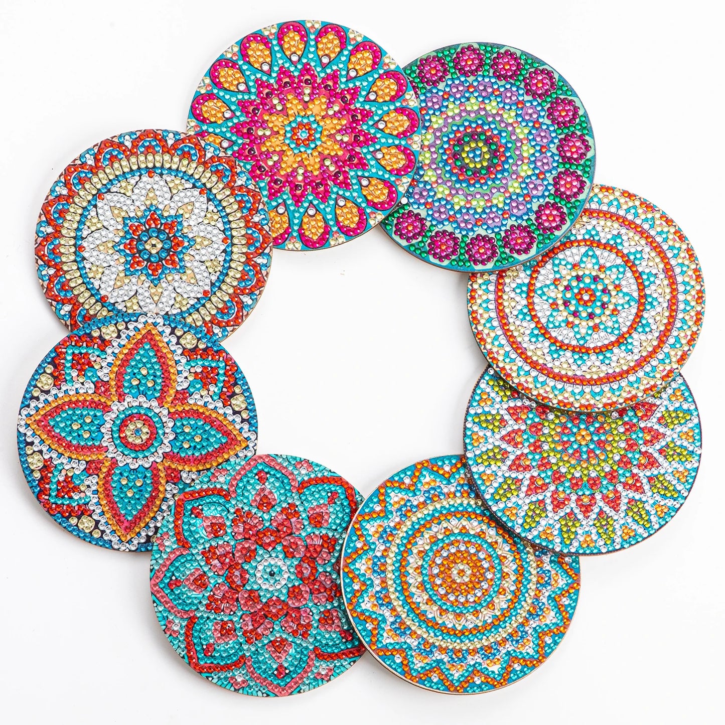 8-Piece DIY Mandala Diamond Painting Coasters | Full Drill Art Set
