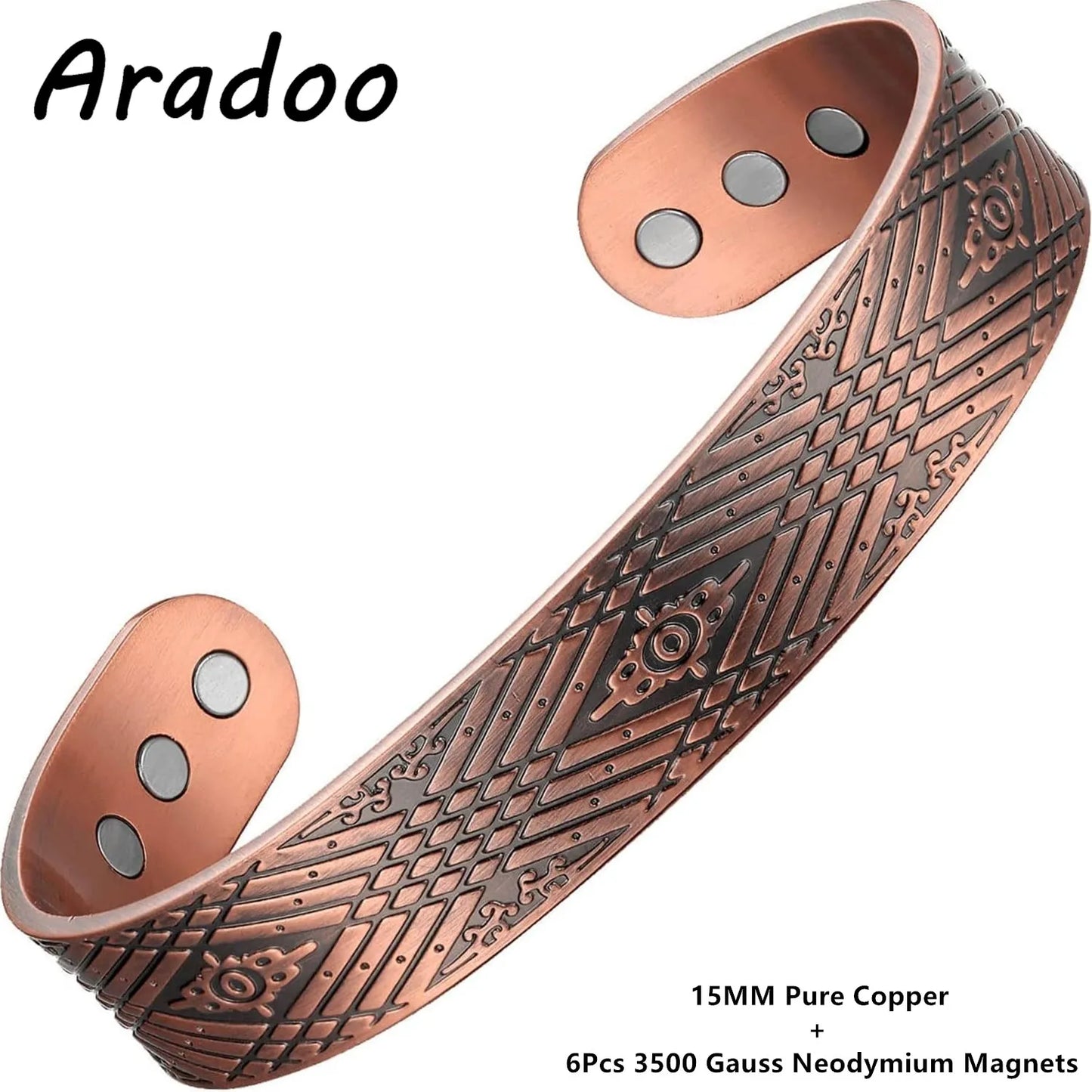 Vintage Floral Pure Copper Cuff Bracelet | Magnetic Therapy Bangle