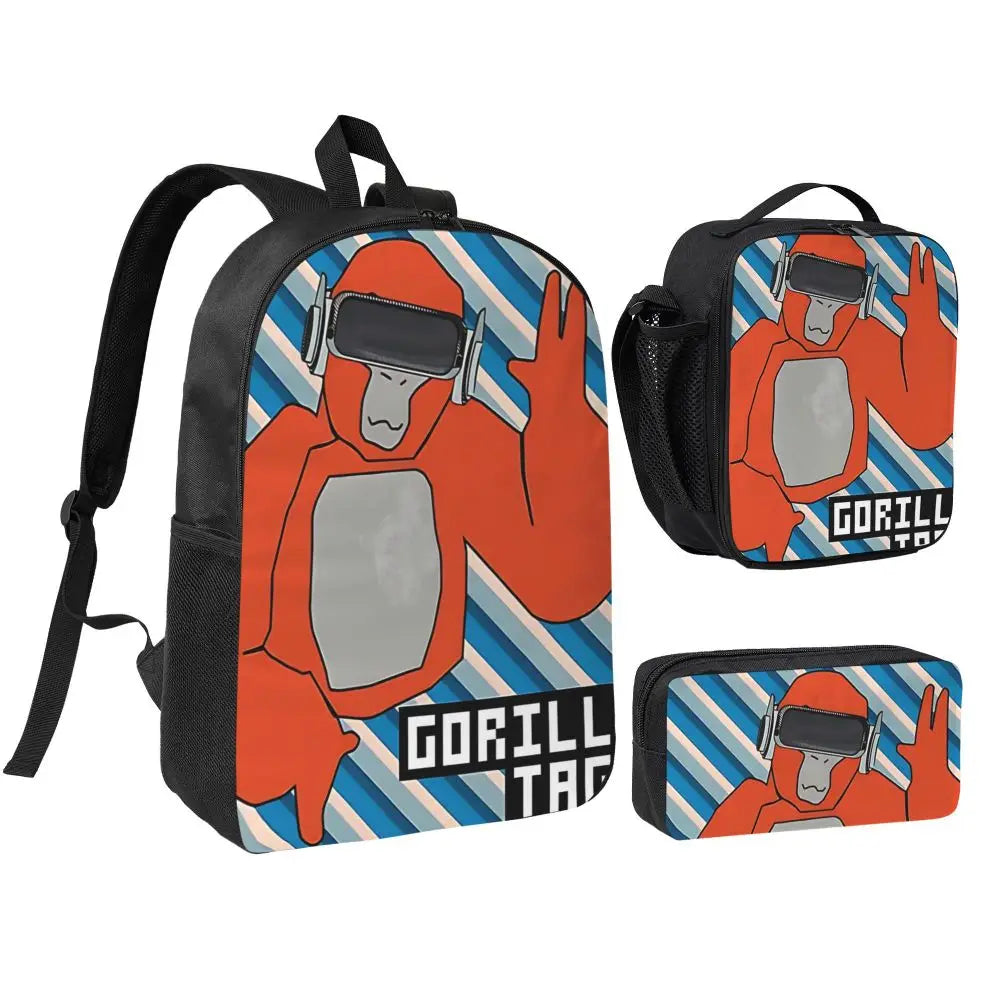 Stylish Black and White Gorilla Backpack Set for Teens | Versatile Bags