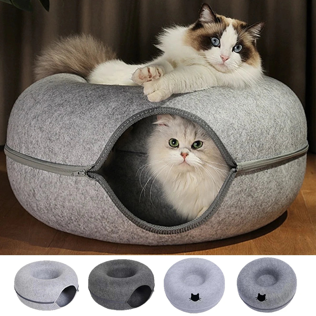 Interactive Round Cat Tunnel Bed | Cozy Felt Cat Toy for Kittens