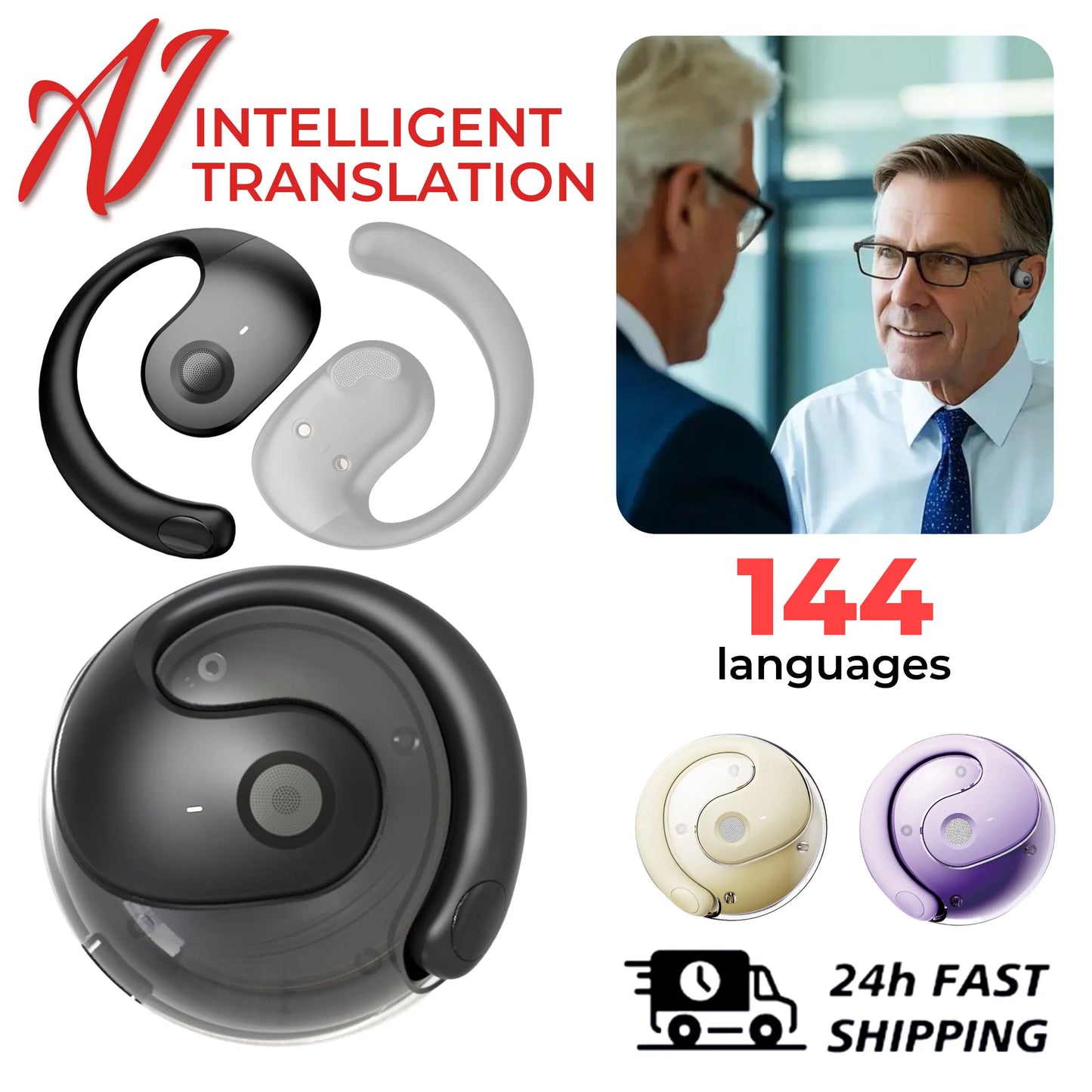 Smart Waterproof Wireless Translation Earbuds for Seamless Communication
