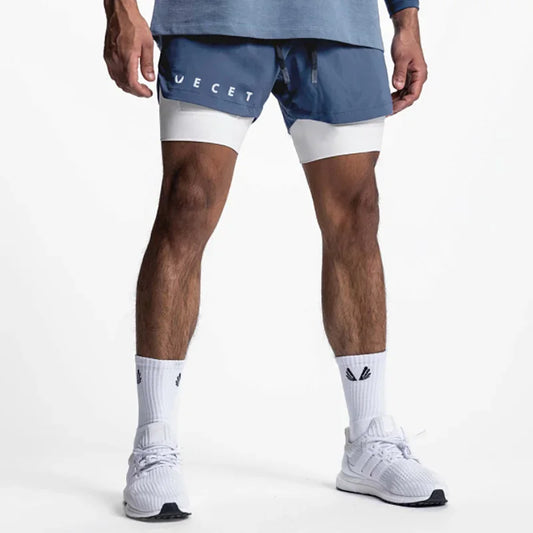 Pantalones cortos de gimnasio 2 en 1 de secado rápido para entrenamiento activo para hombres