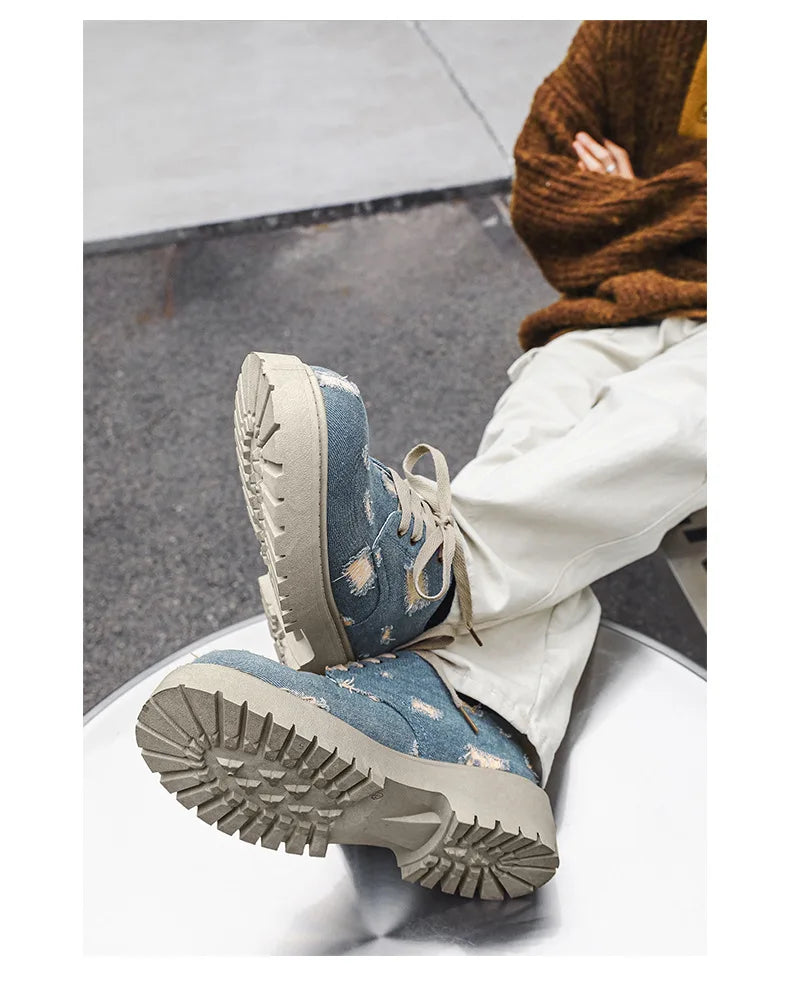 Comfortable Denim Low Top Boots with Thick Sole | Trendy Sneakers