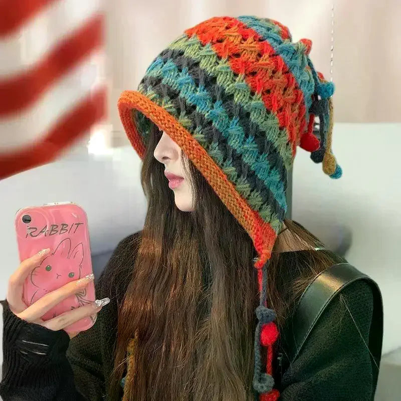 Women's Cute Bear Plush Knitted Hat | Cozy Winter Beanie