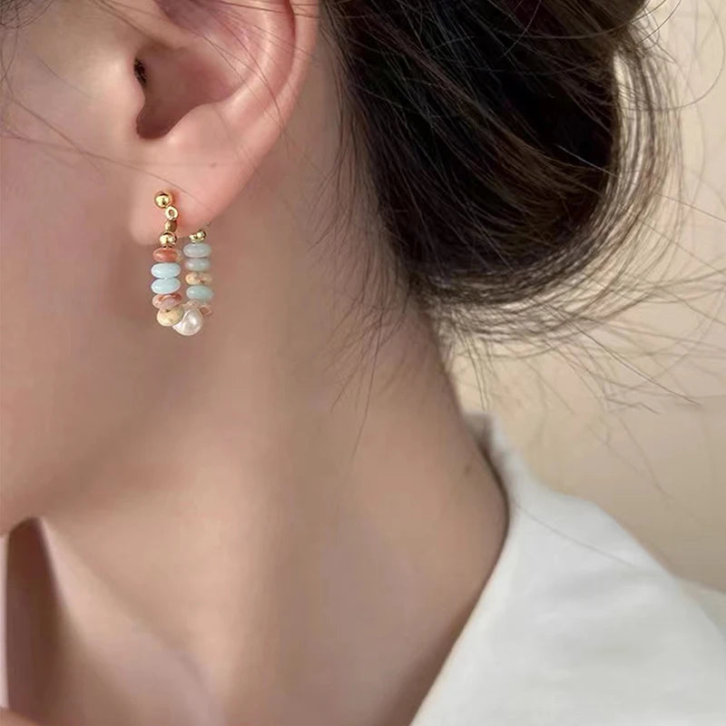 Elegant Natural Stone Beaded Pearl Pendant Earrings for Women