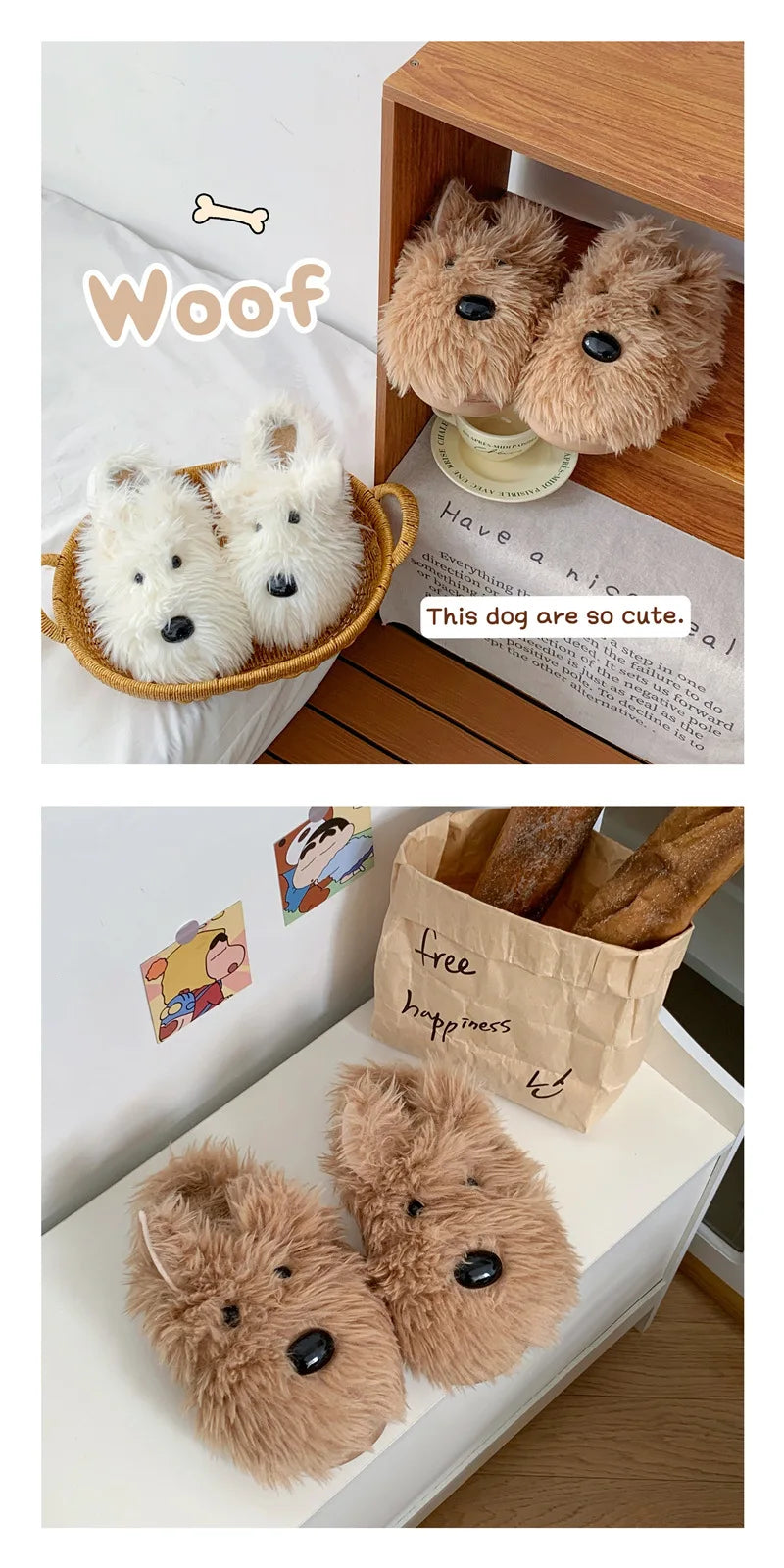 Cute Dog Plush Slippers | Warm Corduroy Indoor Shoes for Couples