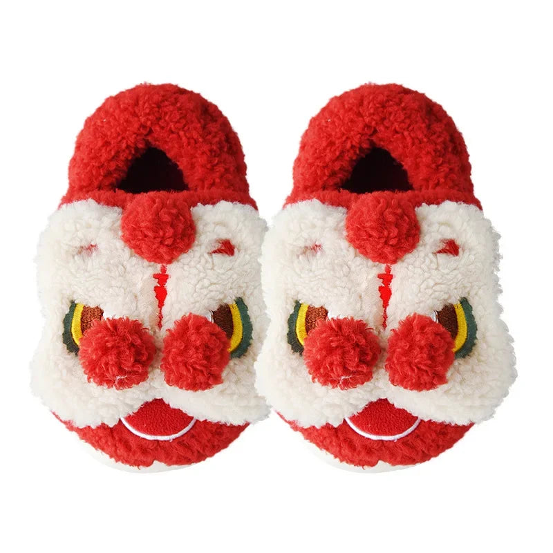 Cute Lion Dance Plush Slippers | Cozy Warm Winter Slides