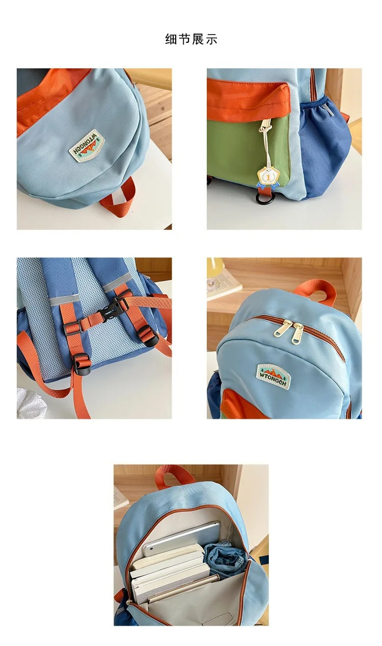 Lightweight Color Block Kids Backpack for School & Travel