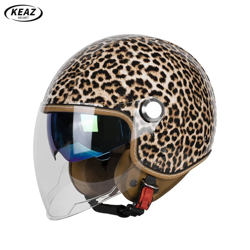 Stylish Yellow Leopard Print Open Face Motorcycle Helmet