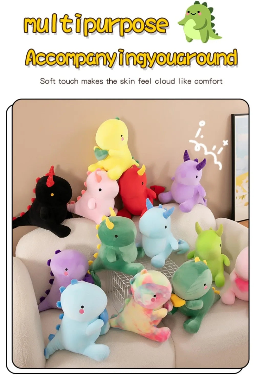 Cute Kawaii Plush Dinosaur Doll | Soft Cartoon Dino Toy for Kids