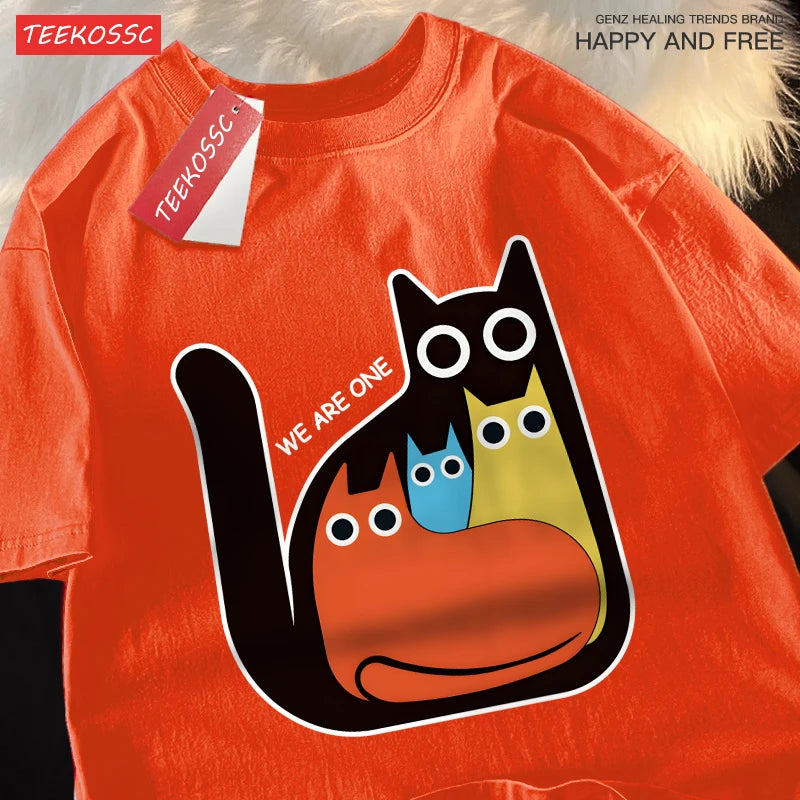 Casual Cartoon Cats Men's Retro T-Shirt | Trendy Summer Style