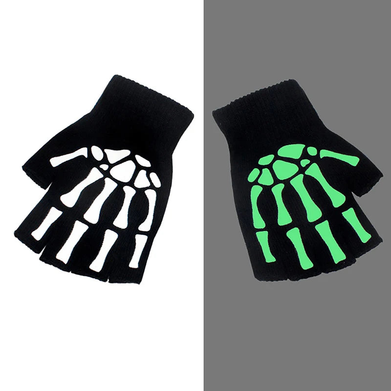 Luminous Skeleton Half Finger Gloves | Unique Halloween Cosplay