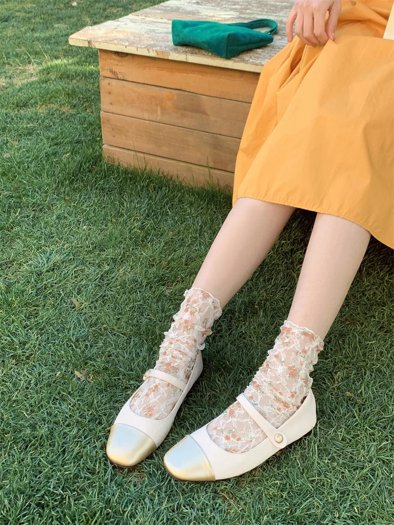 Stylish Korean Lace Flower Long Socks for Women | Breathable Comfort