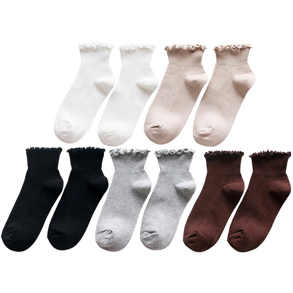 5 Pairs Women's Ruffled Ankle Socks | Stylish and Breathable