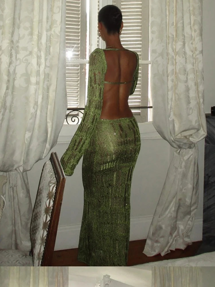Elegant Hollow Out Backless Maxi Dress | Summer Women’s Fashion