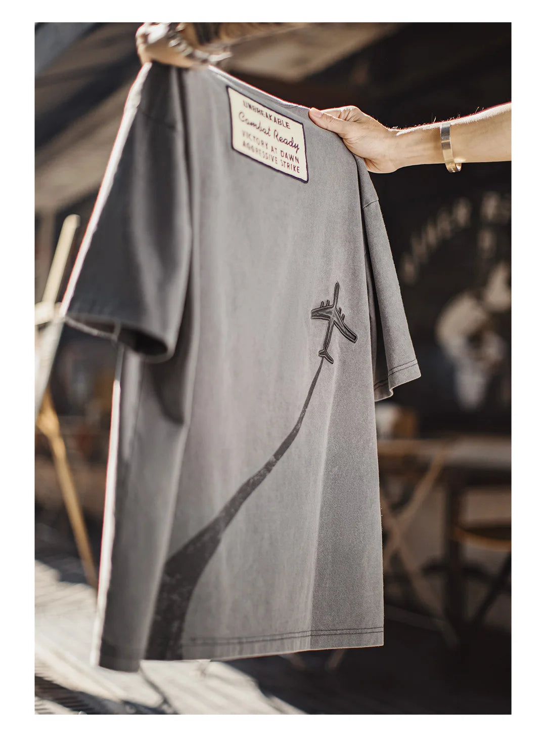 Men's Vintage Fighter Plane Print T-Shirt | Heavyweight Cotton Tee