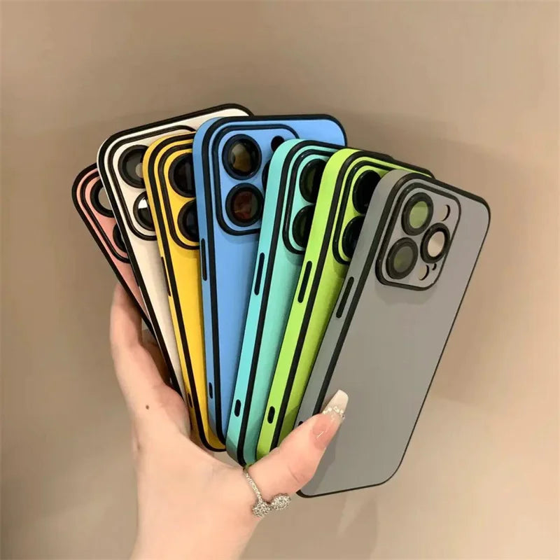 Luxury Leather Colorful Case for iPhone 16 15 14 Plus 13 12 11 Pro Max Soft Silicone Bumper Matte Shockproof Simple Cover
