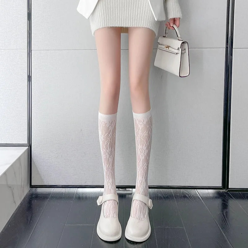 Charming Lace Medium Tube Socks for Women | Cute & Elegant Style