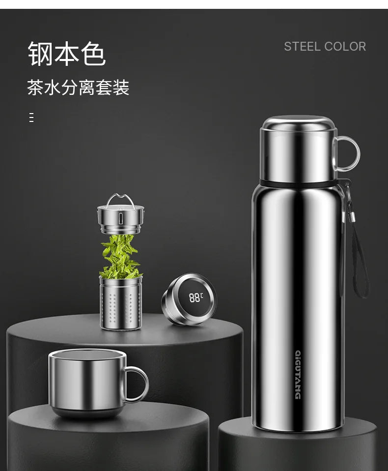 Large Capacity Insulated Stainless Steel Thermos with Temperature Display