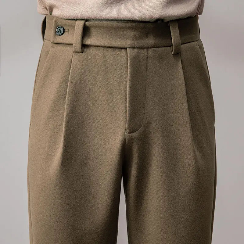 High-Quality Brown Woolen Straight Casual Pants for Men
