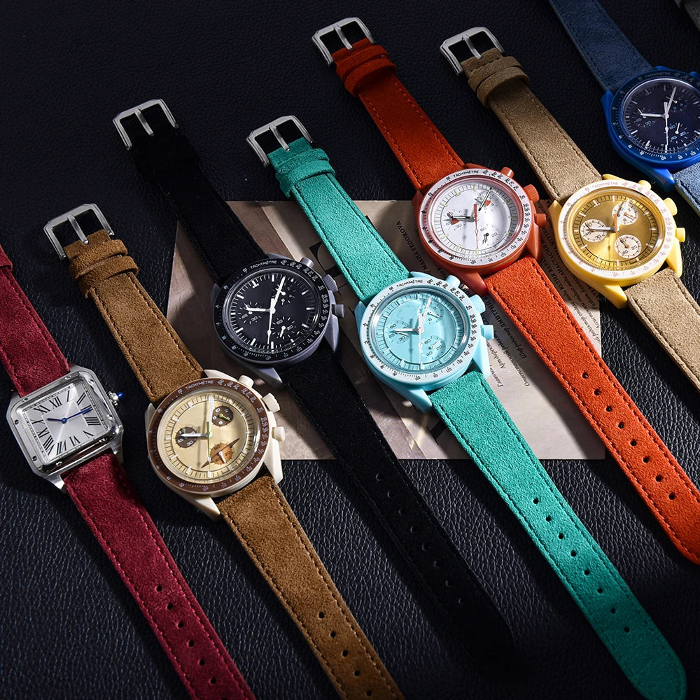 Vintage Suede Leather Watch Strap | Quick-Release Double Layer Band
