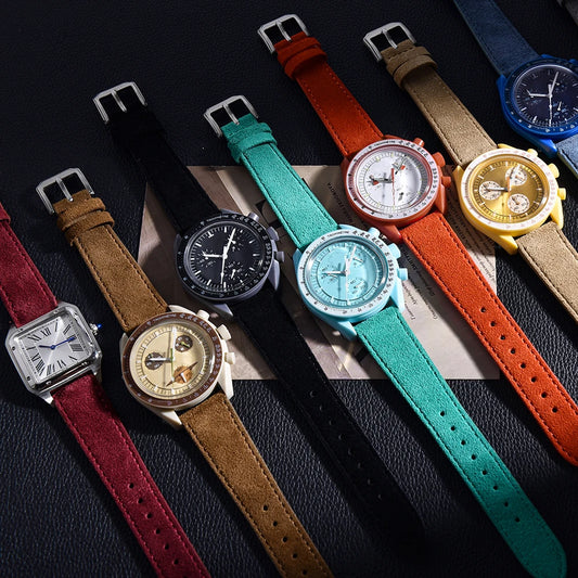 Correa de Reloj de Cuero de Ante Vintage | Banda de Doble Capa de Liberación Rápida