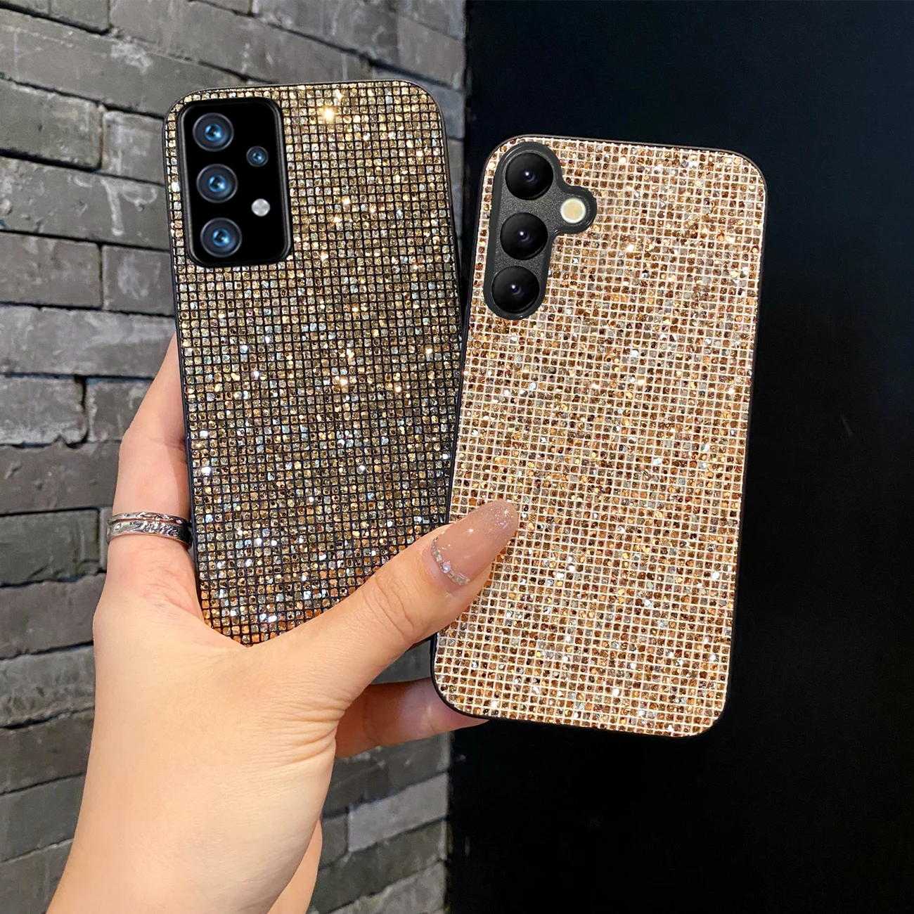 Elegante funda de TPU con patrón de cuadrícula brillante para dispositivos Samsung Galaxy