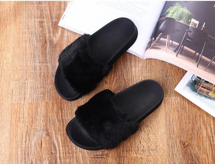 Women's Open Toe Fuzzy Plush Slippers | Cozy Winter House Slides