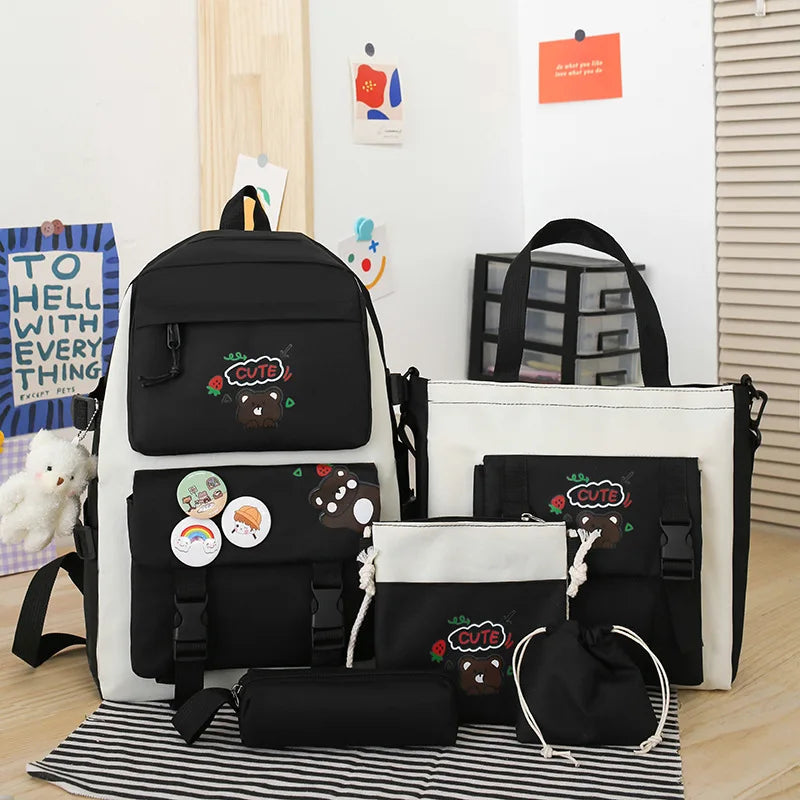 Large Capacity Kids Backpack | Versatile Nylon School Bag Set