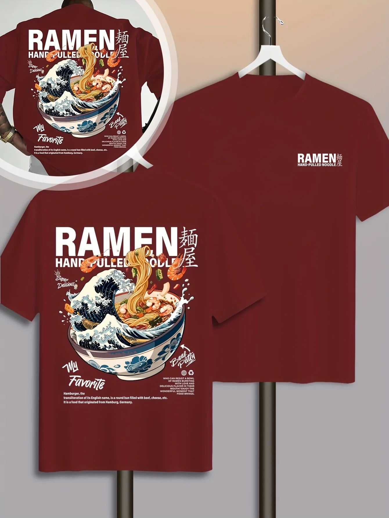 Men's Casual Summer T-Shirt with Japanese Wave Graphic Print