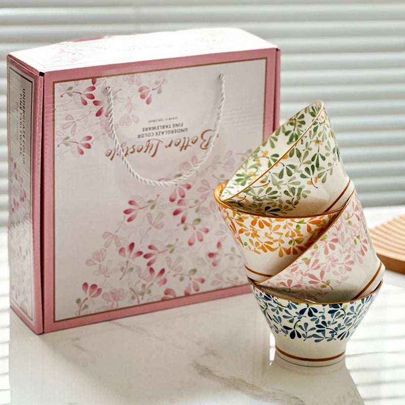 Ceramic Hat-shaped Bowl Gift Set | Elegant Floral Dinnerware