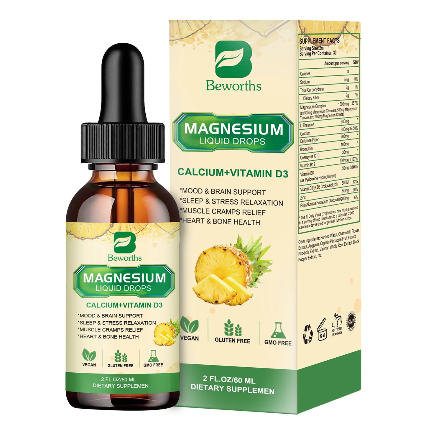 60ML Magnesium Glycinate Liquid Drops for Calm Mood & Sleep Health