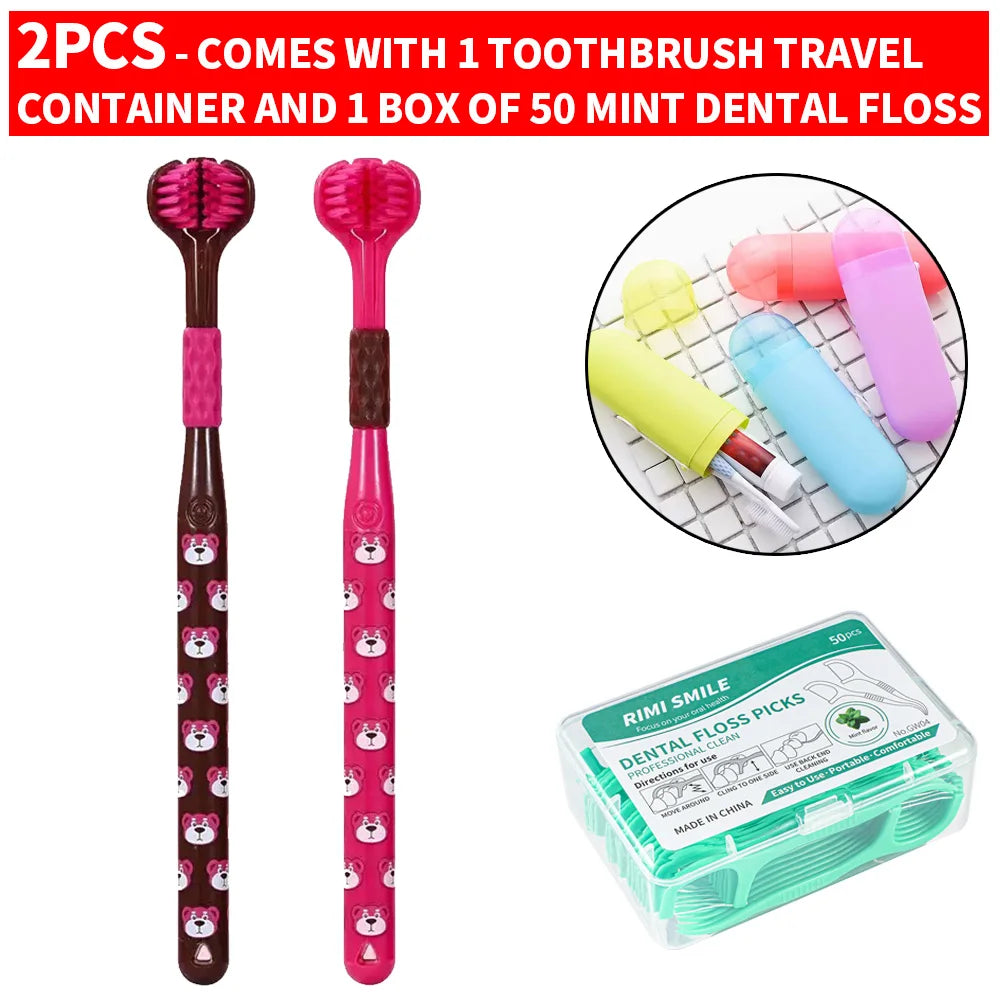 Three-Sided Soft Toothbrush Set with Travel Case & Floss