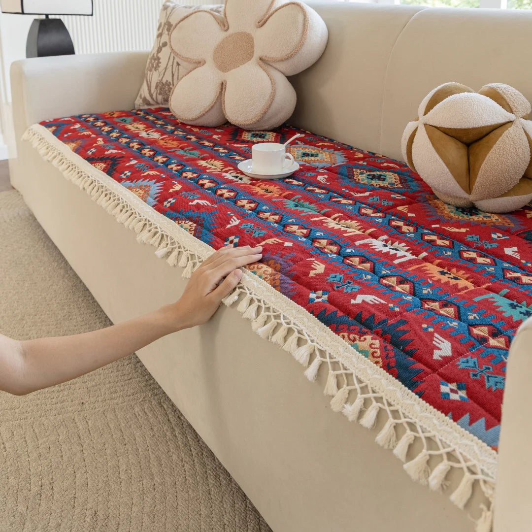 Boho Pattern Quilting Sofa Pad | Anti-Slip Multi-Use Cover