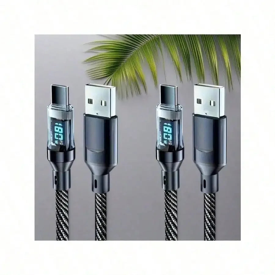 180W ultra fast charging USB A to Type-C cable with LED digital display, matte surface, data synchronization,