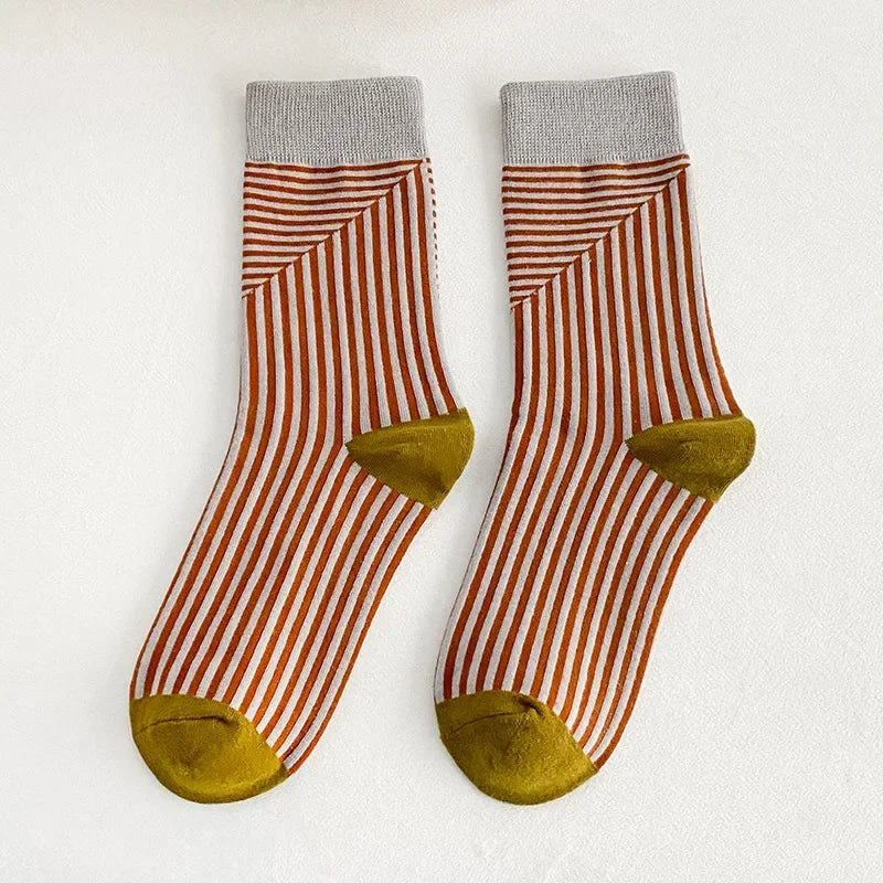 Multicolor Striped Casual Crew Socks for Women | Stylish Comfort