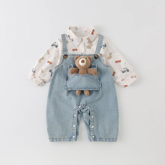 Cute Baby Denim Romper Set | Adorable Spring/Fall Outfit 0-24M