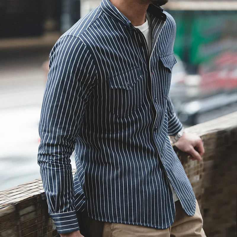 Men's Retro Vertical Stripe Long Sleeve Casual Shirt | Stylish Tops